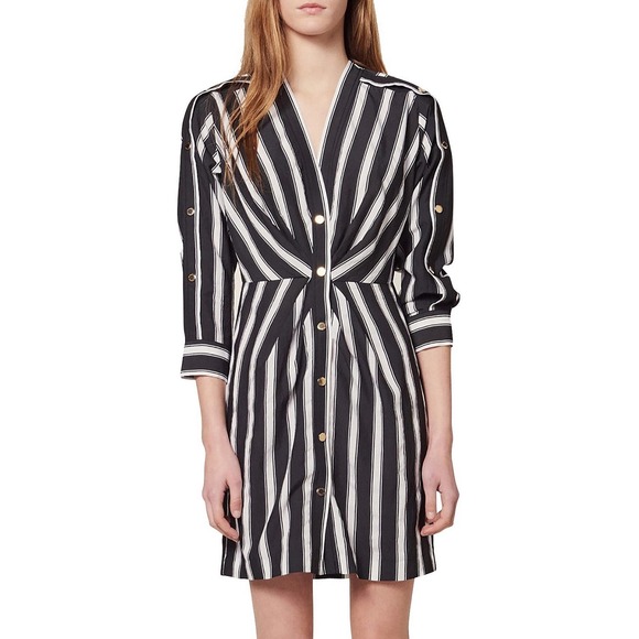 SANDRO PARIS Camelia Dress Size 34 (US 2) Striped Mini Button 3/4 Sleeve Career - Picture 1 of 14